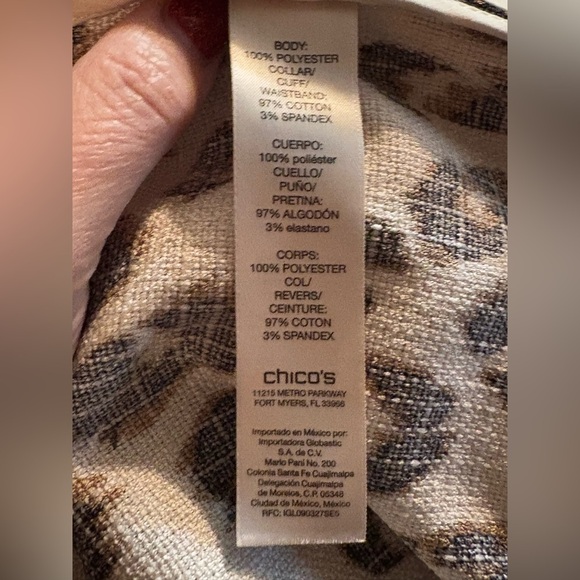 Chicos 0 (SM) Jacket Leopard Animal Print Unlined Pocket Gold Zip Lightweight - Picture 10 of 10